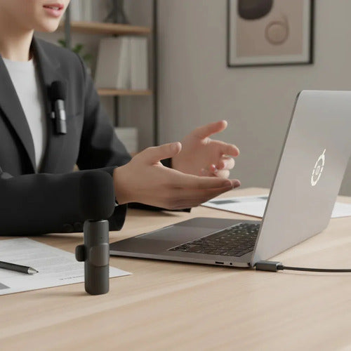 Micrófono K8 Corbatero Inalambrico Usb-C Cancelación De Ruido Plug & Play Negro
